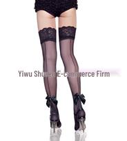 BEILEISI Lace Trim Bow Back Seam Stockings 2035-1 One Size juoda