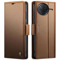 Piniginės dėklas telefonui POCO F7 Ultra X6 Pro su kortelių laikikliu, magnetiniu atvartu, odiniu stoveliu, apsauginiu dangteliu Xiaomi F7Pro M8 Pro 5G Poco M8 Pro ruda