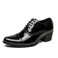 Nauja Suknelė Odiniai Batai Vyrams Aukštas Kulnas 6cm Smailianosis Pirštas Brogue Vestuviniai Batai Aukštį Didinantys Formalūs Karjeros Darbo Džiazo Šokių Batai 37 black