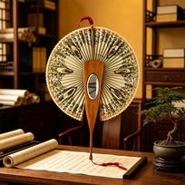 Antique Mirrored Mechanical Fan Olive Wood Swallow Print Folding Fan with Hidden Mirror Lace Trim Classic European Retro Photo Prop Unique Home Decor