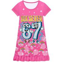 82876 Kids Girls Steal a Brainrot 67 Print Short Sleeves Dress 160cm gray