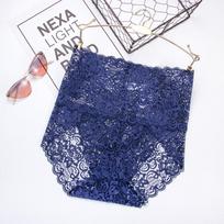 Women's High Waist Lace Tummy Tuck Briefs Breathable Cotton Crotch Plus Size Comfort Fit Sexy Body Shaping Underwear XXXL tamsiai mėlyna spalva