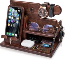 Gifts for Men Wood Phone Docking Station Desk Organizer Fathers gifts Gifts for him Xmas gift Anniversary Birthday presents Nightstand Key