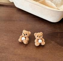 Velvet Teddy Bear Pearl Stud Earrings Soft Plush Bear Design Lightweight and Comfortable Jewelry for Everyday Wear and Special Occasions One Size black