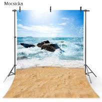 Backdrop for Photography Studio Blue Sky and Sea Summer Holiday Rainforest Beach Photo Background Newborn Kids Portrait Props Vinyl-120x180cm arbūzo raudonos spalvos