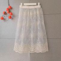 Long Lace Underskirt Slips High Waist Mesh Underskirt Slips Dress Safety Skirt Petticoat  Female abrikosas