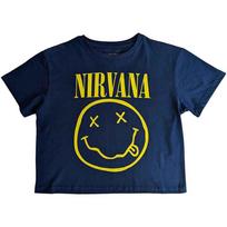 26 Ladies Nirvana Yellow Happy Face Crop Top Official Tee T-Shirt Womens Unisex T-Shirt M blue
