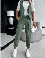 Cross2026 Women's Casual Sleeveless Vest & Long Pants Printed Set XXL žalia