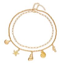 RTY Gold Plated Sea Conch Clam Pendant Necklace Puka Choker Summer Themd Trendy Stuffs one size auksas