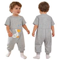 Unisex Special Needs with Feeding Tube Access Short Sleeve Front Zipper Crotch Closure for Easy Diaper Change 0-3 Months pilka