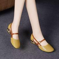 New Korean Version of Low-heel Hollow Sandals Color-blocked Light-mouthed Sandals for Women Round Toe Sandals for Women 35