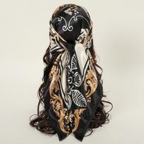 90*90cm Square Scarf Women Silk Satin Bandana Hijabs Black Printed Headband Wrap Female Lady Travel Turban 2024 Muslim Hijab black