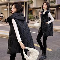 Women's Down Cotton Vest Coat Autumn Winter Loose Elegant Lady Outerwear Temperament Versatile Ladies Waistcoat Jacket XXL juoda