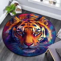 Tiger Round Area Rug,Carpet Rug for Living Room Bedroom Sofa Playroom Decor,Non-slip Floor Mat 80cmx80cm