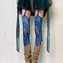 Sexy Lace Flower Thigh High Stockings Nylon Hollow Out Mesh Pantyhose Sheer Fishnet Tights Night Club XXXS mėlyna