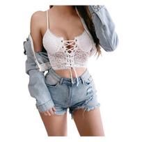 Sexy Lace Bra Sling Push Up Cup Supportive Bra See-through Crochet Lace Bra Hollow Bandage Brassiere L balta