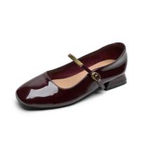 Women's Patent Leather Mary Jane Shoes Low Heel Square Toe Black Pumps Retro Female Ballerinas Soft Comfortable Shoes for Woman 35