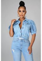 Women's New Style Puff Sleeve Short Denim Jacket Extra Large