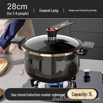 Emaliuotas dvigubos rankenos nelipnus sriubos puodas troškinimui ir virimui ant dujinių ar indukcinių viryklių Enamel Micro-Pressure Soup Pot