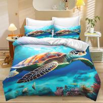 Children'S Sea Turtle Animals Bedding Set For Children, Cartoon Turtle Bedding Set 3D Print 100% Microfibre Turtle Duvet Cover 70x133cm 2pcs