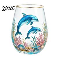 Functional Collectible Glass Cup Ocean-Themed Cup Jellyfish/Dolphins/Sea Turtles/Octopus Hand-Painted Thickened Drinking Elegant Beverage Container C