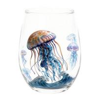 Unique Sea Creature Glass Handcrafted Cup, Marine Animal Theme Print for Iced Coffee Cocktails Bar Tumbler, Decorative Glassware Ocean Lover Birthday H