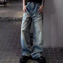 Womens High Waist Wide Leg Baggy Washed Denim Jeans S