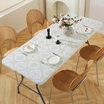 Bohemian Waterproof Vinyl Tablecloth with Elastic Flannel Backing - Fits 4FT to 6FT Tables 30*48 inches white