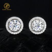 925 Sterling Silver Stud Earrings Fine Jewelry 1CT Yellow Red Pink Blue Moissanite Diamond Earring Engagement Gift 6.5mm +6.5mm round main stone balta