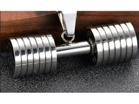 Men's Stainless Steel Dumbbell Pendant Necklace - European/American Style, Titanium Steel Fitness Jewelry Gift. gray