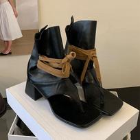 Fashion Fashion Lace Up Women Ankle Boots With Heels Footwear Open Toe Ladies Gladiator Sandals Booties Female Flip flops Pumps Shoes 35