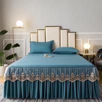 Lace Bed Skirt Set with Solid Colors - 3-Piece and Various Sizes for Home Use (1.8m) Pillowcase Pair 48*74cm