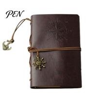 Vintage Style Notebook Faux Leather Binder, 6 Ring Loose Leaf Personal Sticker Collection Book Planner with Retro Steering Wheel Pendant for Writing, Small kava