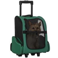 2-in-1 Pet Carrier Backpack or Travel Trolley for Dog and Cat with 2 Wheels with Retractable Aluminium Handle and Pockets 42x25x55 cm Green 42 x 25 x 55 cm