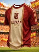 2026 Ispanijos rinktinės vėliava, sirgalių futbolo marškinėliai, Liūtas Retro 3D greitai džiūstantis sportinis laisvalaikio vyriškas viršutinis drabužis T-shirt S brown