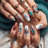 Vibrant Feathered Gradient Press On Nail Set Acrylic Nail Full Cover Stick on Nail Manicure Nail Art for Easy Application 1 brown