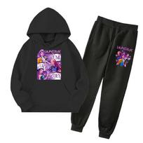 Kpop Demon Hunters Kids New Fashion Cartoon Print 2pcs Hoodie+Pants Sportsuits Casual Outfits Clothes For 2-13 Years Boys Girls 100 black