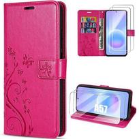 Case for Samsung Galaxy A57 5G, Fuchsia Floral Pattern Anti-Scratch Leather Effect - 2 Tempered Glasses