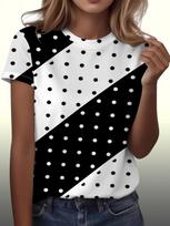 Vintage Summer Women's Polka Dots T-Shirt Floral Graphic Fashion Casual Short Sleeve Crew Neck Tops Tees Daily Female Clothing M white