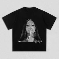 Cardi B Graphic T-shirt, Unisex Hip-Hop Rapper Logo Print, Black & White Casual Pure Cotton Streetwear Women and Men T-shirts S įvairiaspalvis