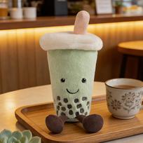 Adorable Pink Latte Matcha Green Milk Tea Cup Pillow Plush Toy with Small Pearl Detail Cute Funny Doll Decoration for Home beige