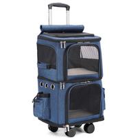 Didelės talpos dvigubo sluoksnio nešiojamas gyvūnėlių kelioninis vežimėlis katėms, lauko nešiojamas katės riedėjimo lagaminas (Dark Blue, 35 26 61) tamsiai mėlyna spalva