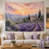 Tuscany Lavender Field Tapestry Italian Country Villa Sunset Wall Hanging, Live Streaming Background Cloth 100X70CM