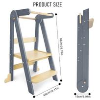 Kids Learning Tower, Foldable Toddler Kitchen Tower, Collapsible Toddler Standing Tower, Montessori Kitchen Stools pilka