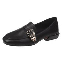 Fashion Party Leather Shoes  Low Heel Ladies Pumps Fashion British Loafers Belt Buckly Casual Shoe Square Toe High Heels 2025 New 35