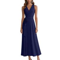 Women's Fashionable Color V-neck Lace Sleeveless Long Casual Dress S