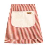 Half Apron with Ruffle Hem Adjustable Bib Apron Large Pocket Breathable Striped Design Cotton-Linen Kitchen Waist Apron for Cooking Baking Gardening raudona
