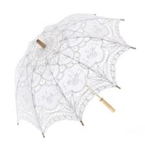 European Retro Lace Wedding & Photography Umbrella - White Lolita Decorative Dance Prop Handle 26, Diameter 27