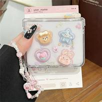For Samsung Z Flip 7 Case Cute 3d Cartoon Bear Rabbit Clear Phone Case For Samsung Galaxy Z Flip7 Z Flip6 Z Flip5 Z Flip4 Z Flip3 Cover With Chain For Samsung Galaxy Z Flip7 white