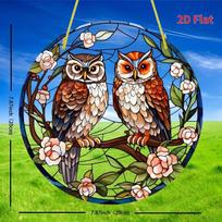 Owl & FloralTheme Sun Catcher Acrylic Hang Sign, Nurseries, Vintage Home Decor Wall for Bar Kitchen, Restaurant Shop Wall Decor, Garden Decoration, Vi 20*20cm